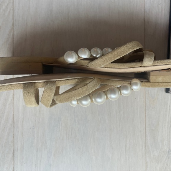 Chanel Suede & Pearl Beige Sandals Size 38 - Picture 3 of 7